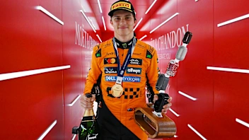 SPA, BELGIUM - JULY 27: Race winner Oscar Piastri of Australia and McLaren leaves the podium with