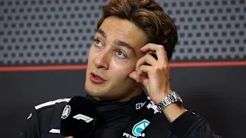 IMOLA, ITALY - MAY 17: Third placed qualifier George Russell of Great Britain and Mercedes AMG