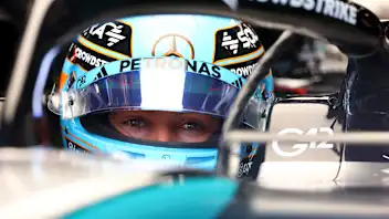 NORTHAMPTON, ENGLAND - JULY 05: George Russell of Great Britain and Mercedes AMG Petronas F1 Team