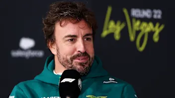 LAS VEGAS, NEVADA - NOVEMBER 19: Fernando Alonso of Spain and Aston Martin F1 Team speaks in the