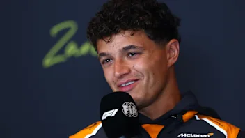ZANDVOORT, NETHERLANDS - AUGUST 28: Lando Norris of Great Britain and McLaren speaks in the Drivers