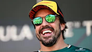 BARCELONA, SPAIN - MAY 30: Fernando Alonso of Spain and Aston Martin F1 Team on stage during