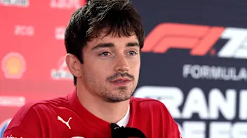 BARCELONA, SPAIN - MAY 29: Charles Leclerc of Monaco and Scuderia Ferrari talks to the media during