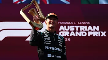 SPIELBERG, AUSTRIA - JUNE 28: Race winner George Russell of Great Britain driving the (63) Mercedes