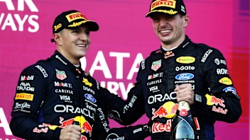 BAKU, AZERBAIJAN - SEPTEMBER 26: Second placed Max Verstappen of the Netherlands and Oracle Red