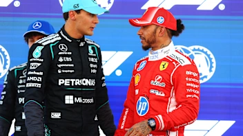 BARCELONA, SPAIN - JUNE 13: Pole position qualifier George Russell of Great Britain and Mercedes