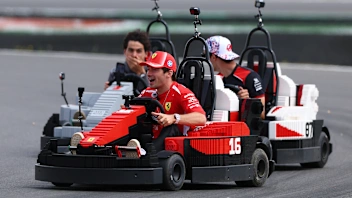 NORTHAMPTON, ENGLAND - JULY 05: Charles Leclerc of Monaco and Scuderia Ferrari Oliver Bearman of