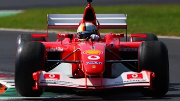 MONZA, ITALY - SEPTEMBER 06:  Sebastian Vettel drives a historic Ferrari the Michael Schumacher