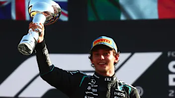 MONZA, ITALY - SEPTEMBER 06: Race winner Andrea Kimi Antonelli of Italy and Mercedes AMG Petronas