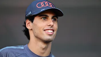 MONZA, ITALY - SEPTEMBER 04: Gabriel Bortoleto of Brazil and Audi F1 Team on stage prior to