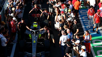 MONZA, ITALY - SEPTEMBER 03: Mechanics push the Audi F1 Team R26 through the pit lane during