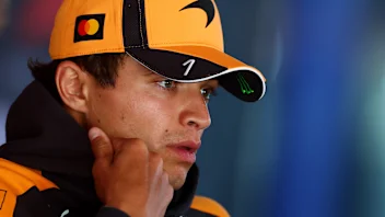 MADRID, SPAIN - SEPTEMBER 10: Lando Norris of Great Britain and McLaren talks to the media during