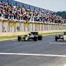 CIRCUITO DE JEREZ, SPAIN - APRIL 13: Ayrton Senna, Lotus 98T Renault, battles with Nigel Mansell,