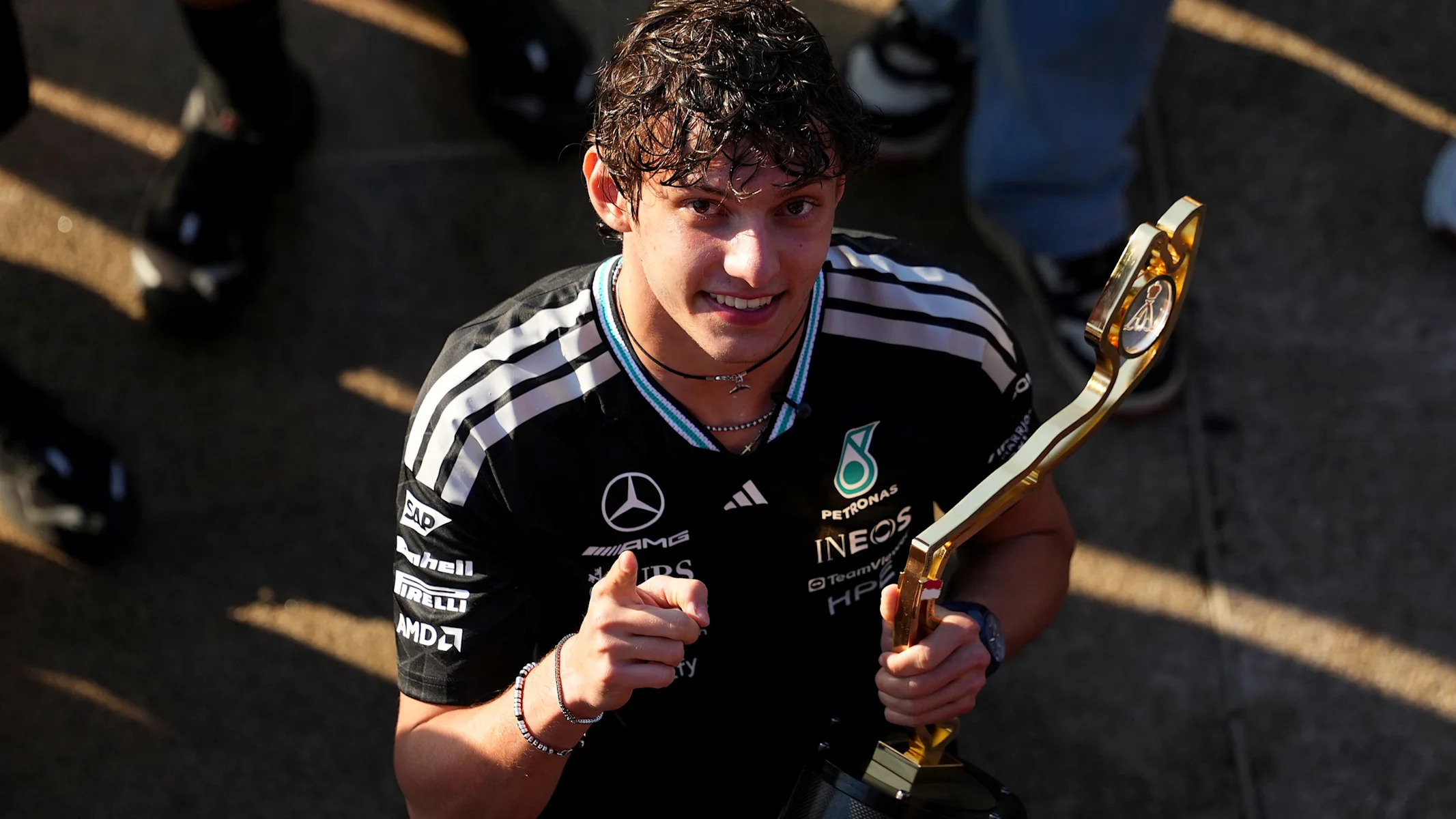 MONTE-CARLO, MONACO - JUNE 07: Race winner Andrea Kimi Antonelli of Italy and Mercedes AMG Petronas