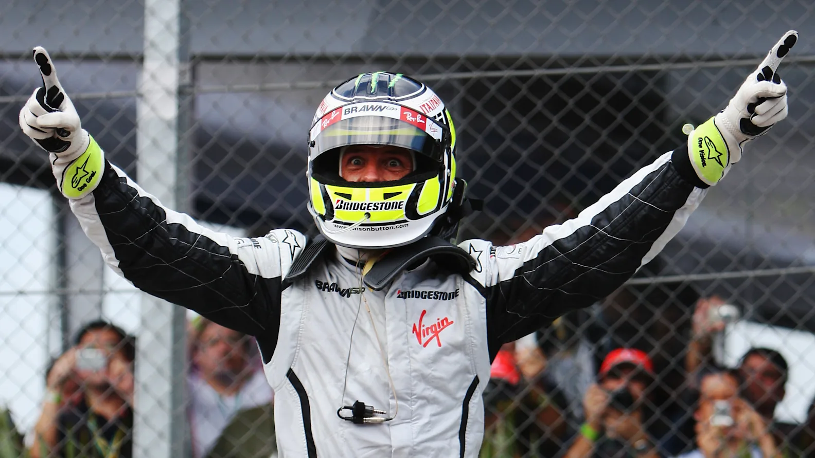 SAO PAULO, BRAZIL - OCTOBER 18: Jenson Button of Great Britain and Brawn GP celebrates in parc