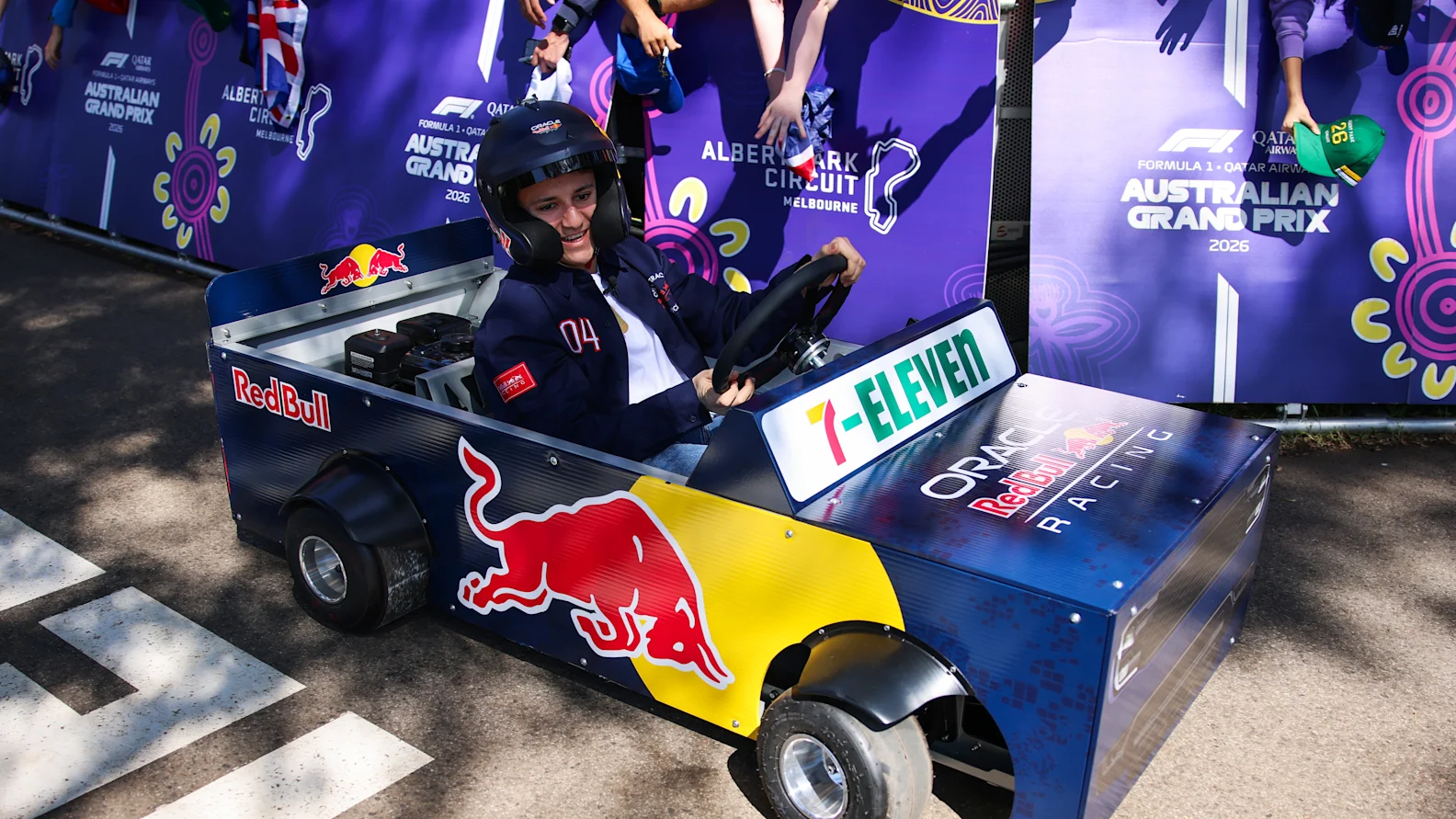 MELBOURNE, AUSTRALIA - MARCH 05: Isack Hadjar of France and Oracle Red Bull Racing arrives on the Melbourne Walk during previews ahead of the F1 Grand Prix of Australia at Albert Park Grand Prix Circuit on March 05, 2026 in Melbourne, Australia. (Photo by Anni Graf - Formula 1/Formula 1 via Getty Images)