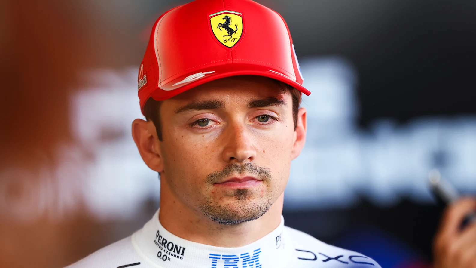 BARCELONA, SPAIN - JUNE 13: Tenth placed qualifier Charles Leclerc of Monaco and Scuderia Ferrari is interviewed during qualifying ahead of the F1 Grand Prix of Barcelona-Catalunya at Circuit de Barcelona-Catalunya on June 13, 2026 in Barcelona, Spain. (Photo by Simon Galloway/LAT Images)