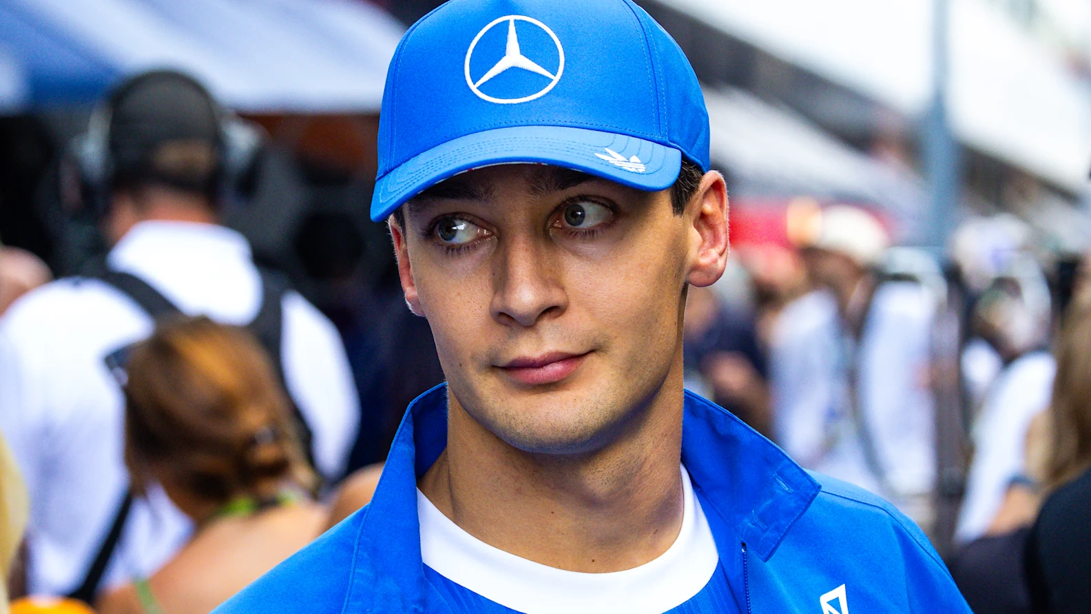 NORTHAMPTON, ENGLAND - JULY 4: George Russell of Great Britain and Mercedes AMG Petronas in the