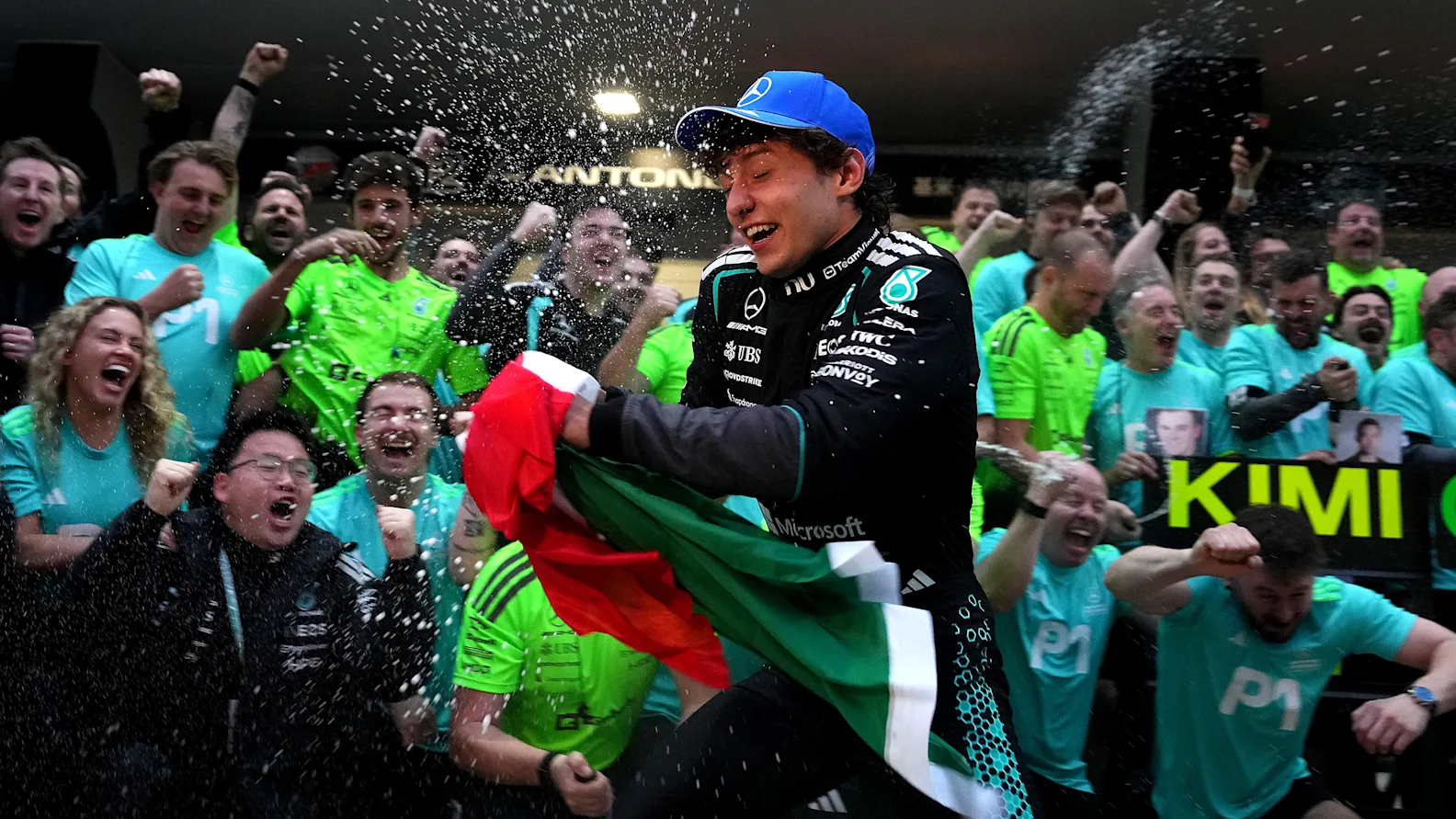 SHANGHAI, CHINA - MARCH 15: Race winner Andrea Kimi Antonelli of Italy and Mercedes AMG Petronas F1