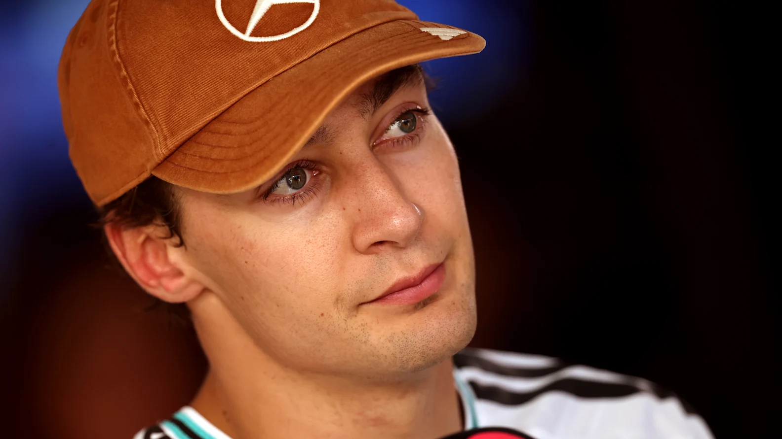AUSTIN, TEXAS - OCTOBER 24: Sixth placed qualifier George Russell of Great Britain and Mercedes AMG Petronas F1 Team talks to the media during qualifying ahead of the F1 Grand Prix of United States at Circuit of The Americas on October 24, 2026 in Austin, Texas. (Photo by Chris Graythen/Getty Images)