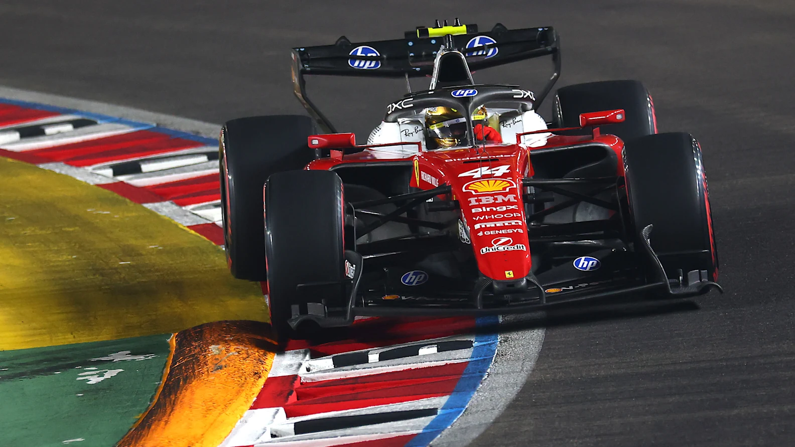 SINGAPORE, SINGAPORE - OCTOBER 10: Lewis Hamilton of Great Britain driving the (44) Scuderia Ferrari SF-26 on track during qualifying ahead of the F1 Grand Prix of Singapore at Marina Bay Street Circuit on October 10, 2026 in Singapore, Singapore. (Photo by Clive Rose/Getty Images)