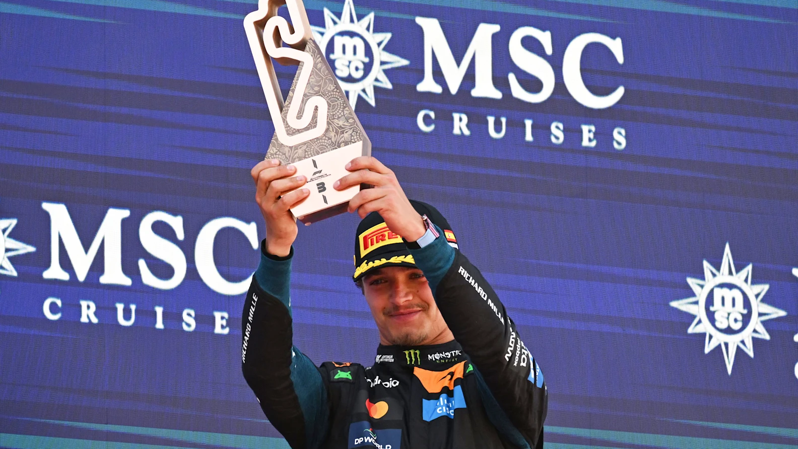 BARCELONA, SPAIN - JUNE 14: Third placed Lando Norris of Great Britain and McLaren celebrates on