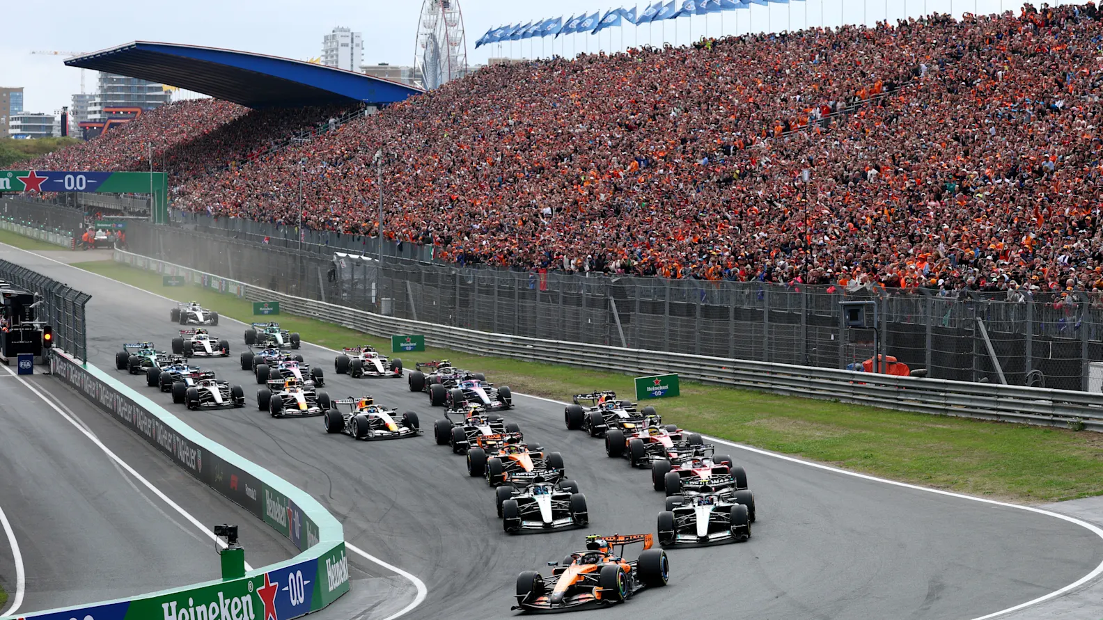 ZANDVOORT, NETHERLANDS - AUGUST 23: Lando Norris of Great Britain driving the (1) McLaren MCL40