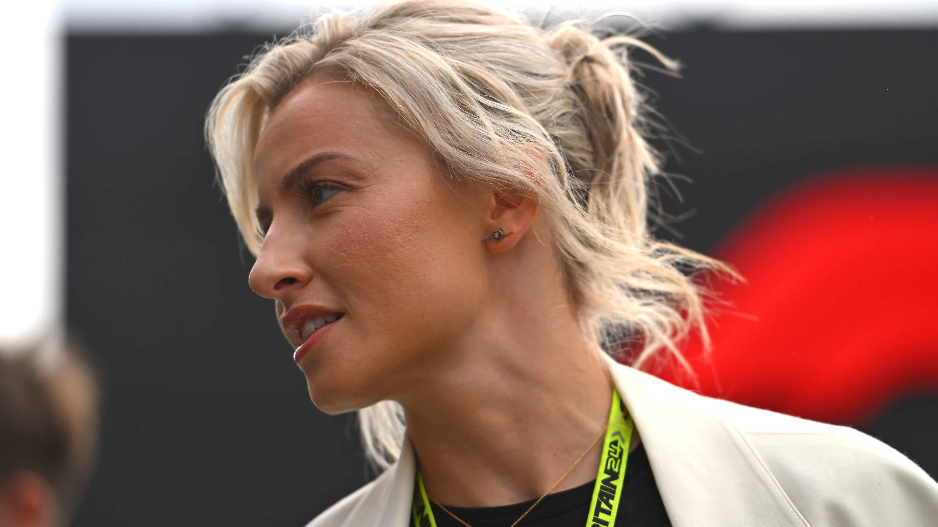 NORTHAMPTON, ENGLAND - JULY 07: Leah Williamson arrives in the Paddock prior to the F1 Grand Prix
