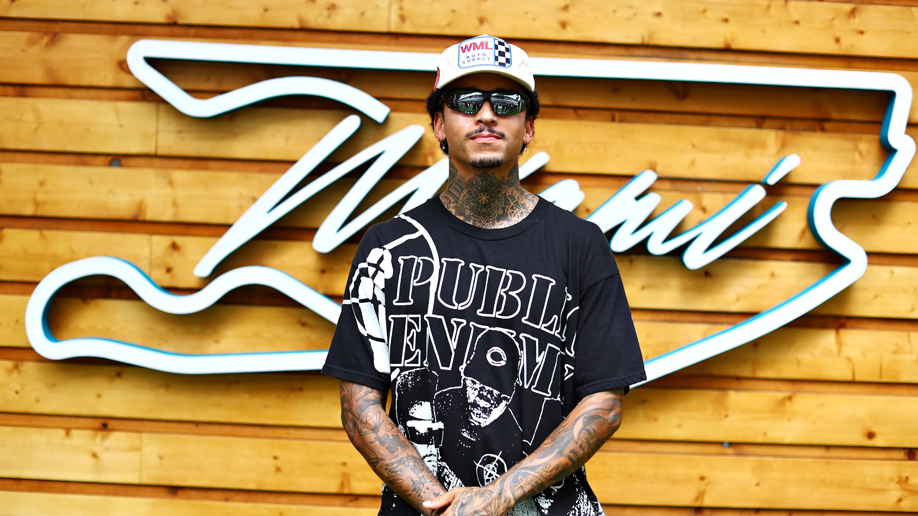 MIAMI, FLORIDA - MAY 05: Nyjah Huston attends the F1 Grand Prix of Miami at Miami International