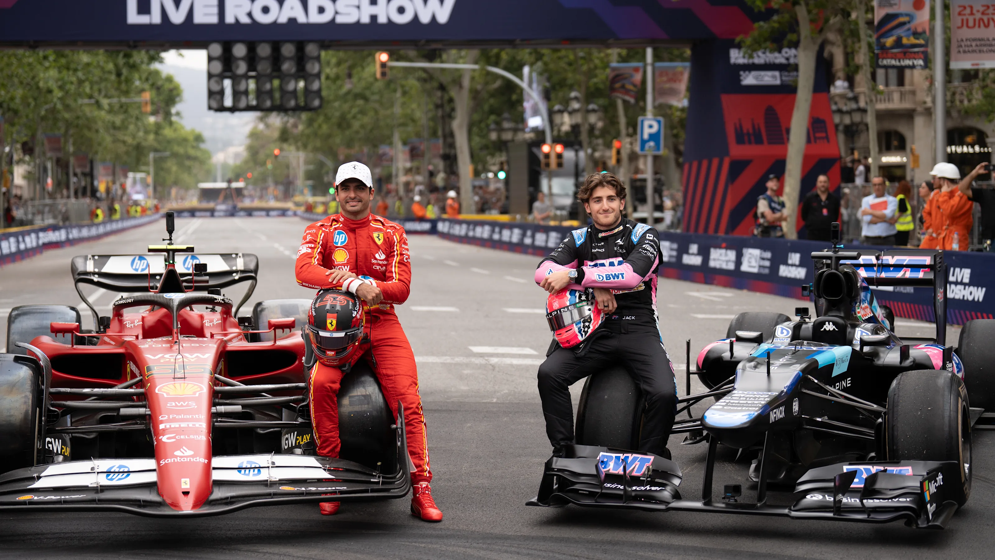 BARCELONA CATALONIA, SPAIN - JUNE 19: F1 driver Carlos Sainz (l) during the Formula 1 Live
