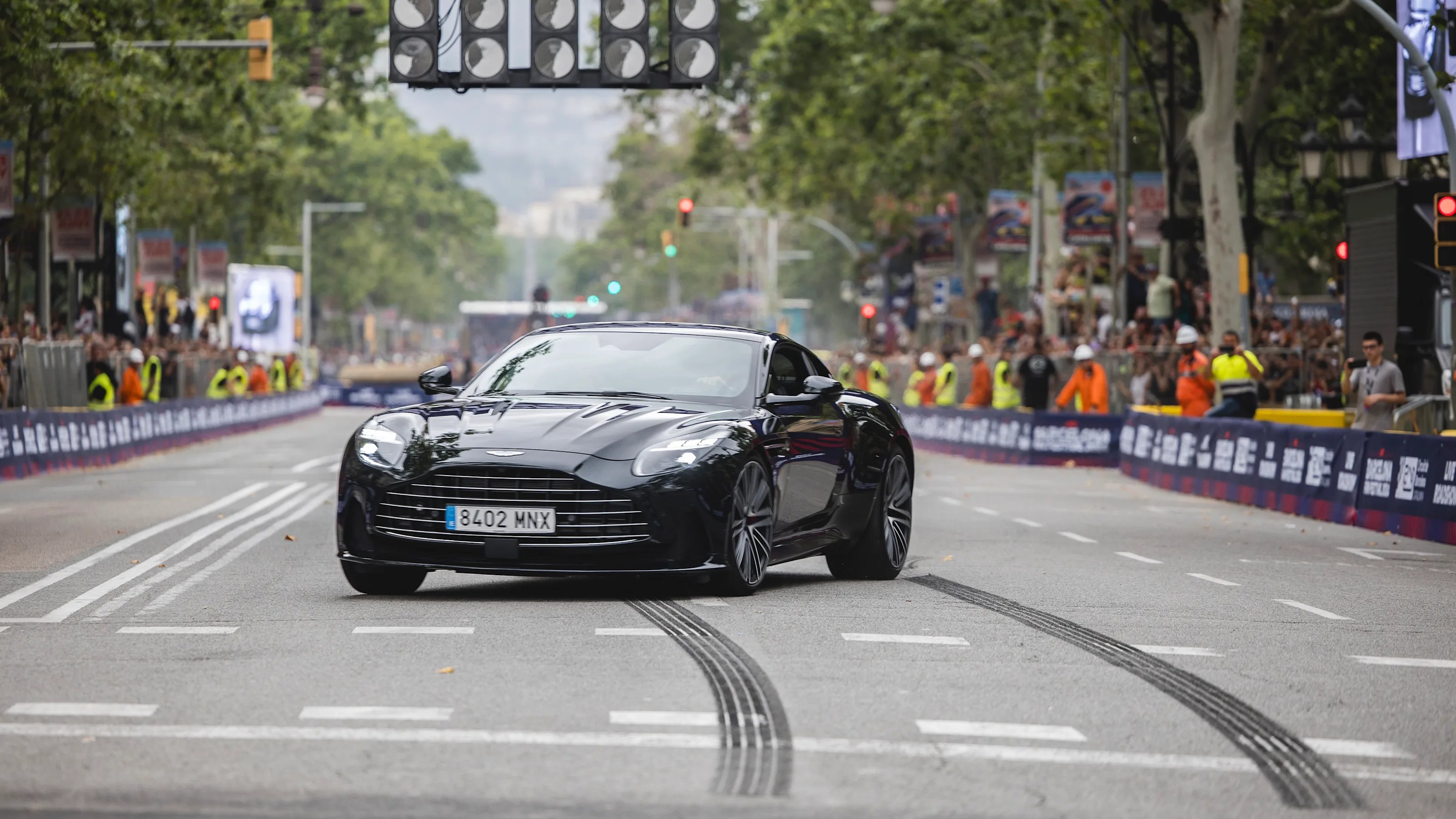BARCELONA, SPAIN - JUNE 19: An Aston Martin is seen on track during the F1 Road Show prior to the