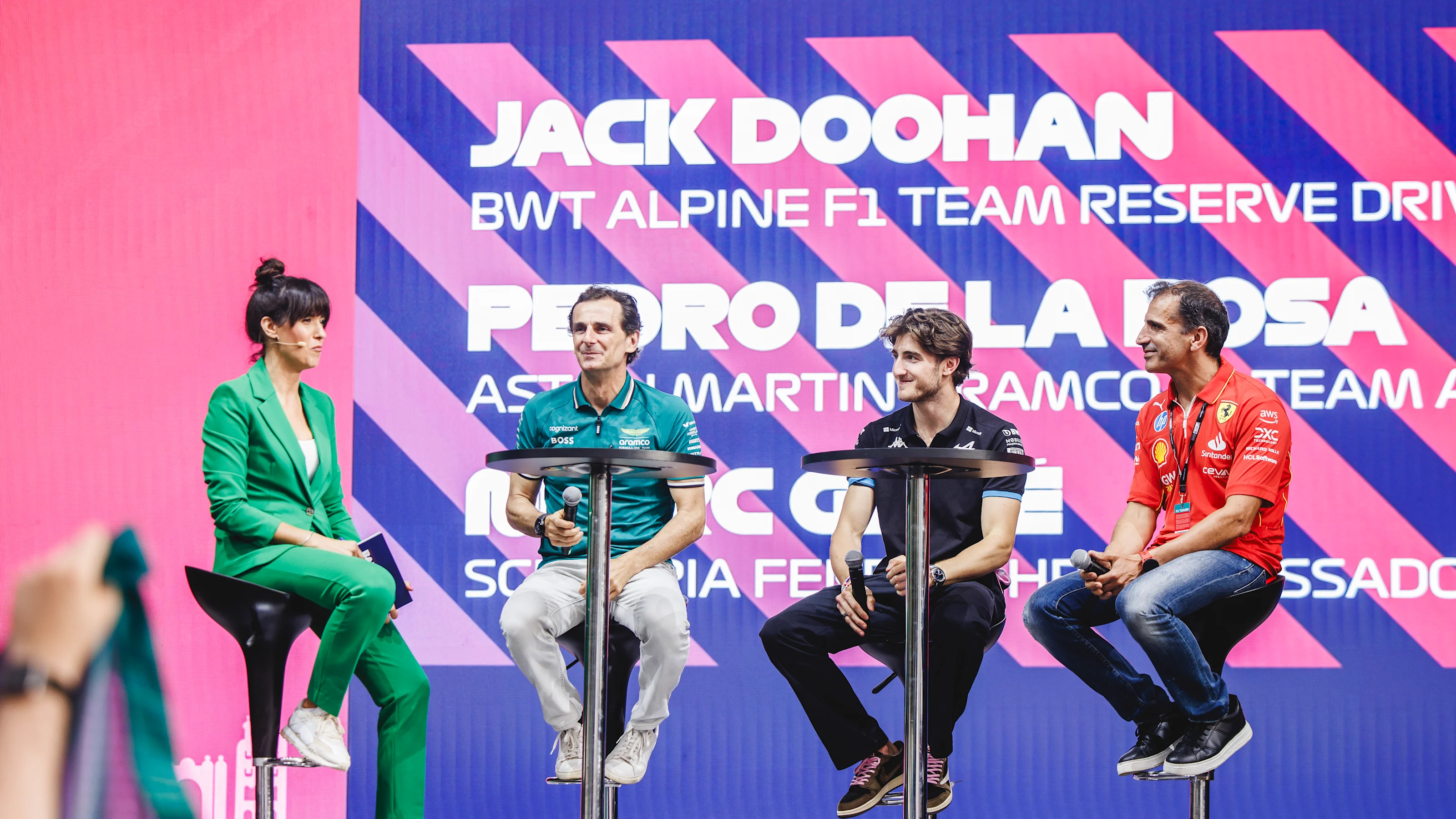 BARCELONA, SPAIN - JUNE 19: Pedro de la Rosa, Jack Doohan and Marc Gené attend the F1 Road Show