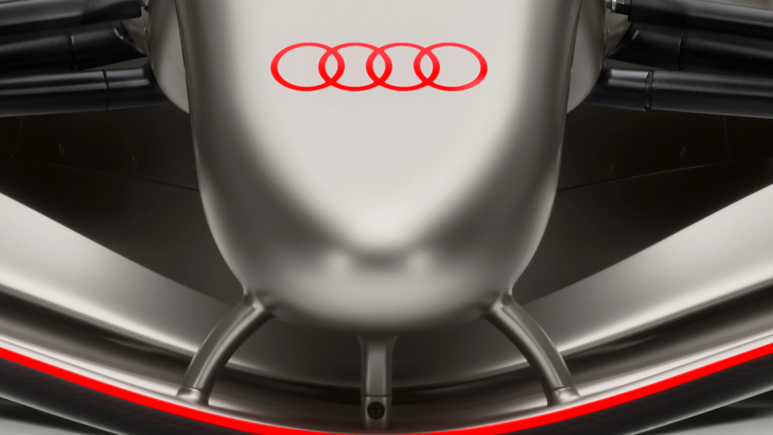 Indoor studio shot, exterior, front, detail of nose and front wing