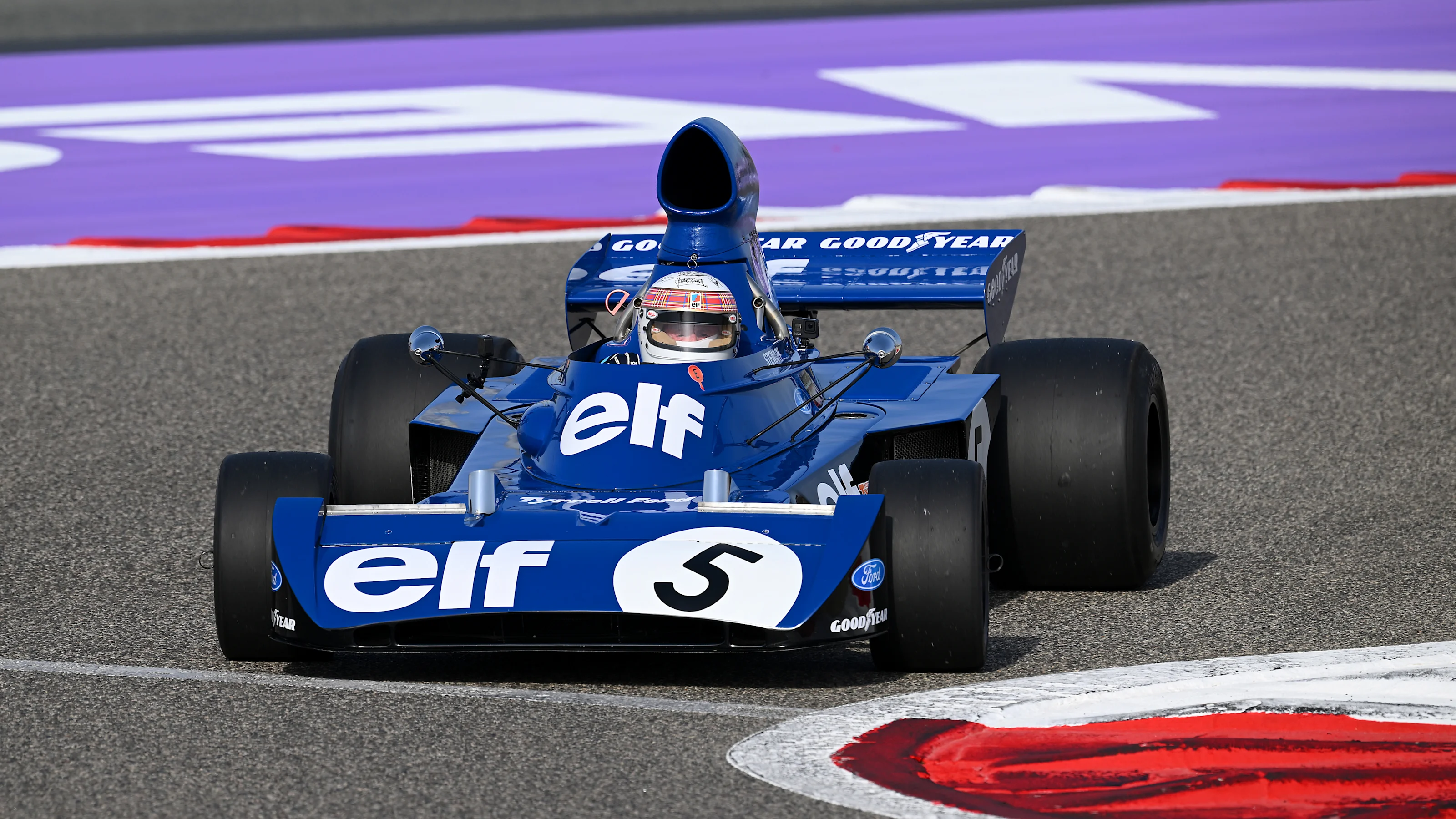 BAHRAIN, BAHRAIN - APRIL 13: Sir Jackie Stewart drives his Tyrrell 006 on track prior to the F1