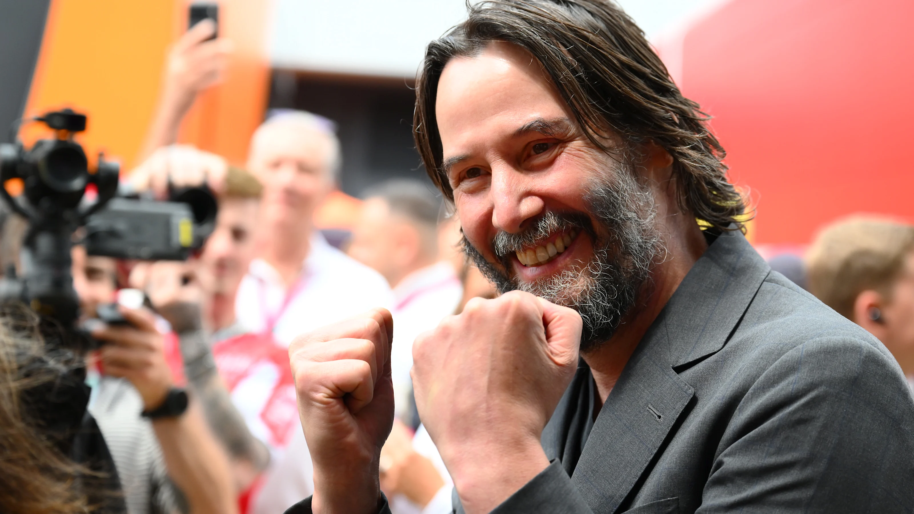 NORTHAMPTON, ENGLAND - JULY 05: Keanu Reeves in the Paddock during final practice ahead of the F1