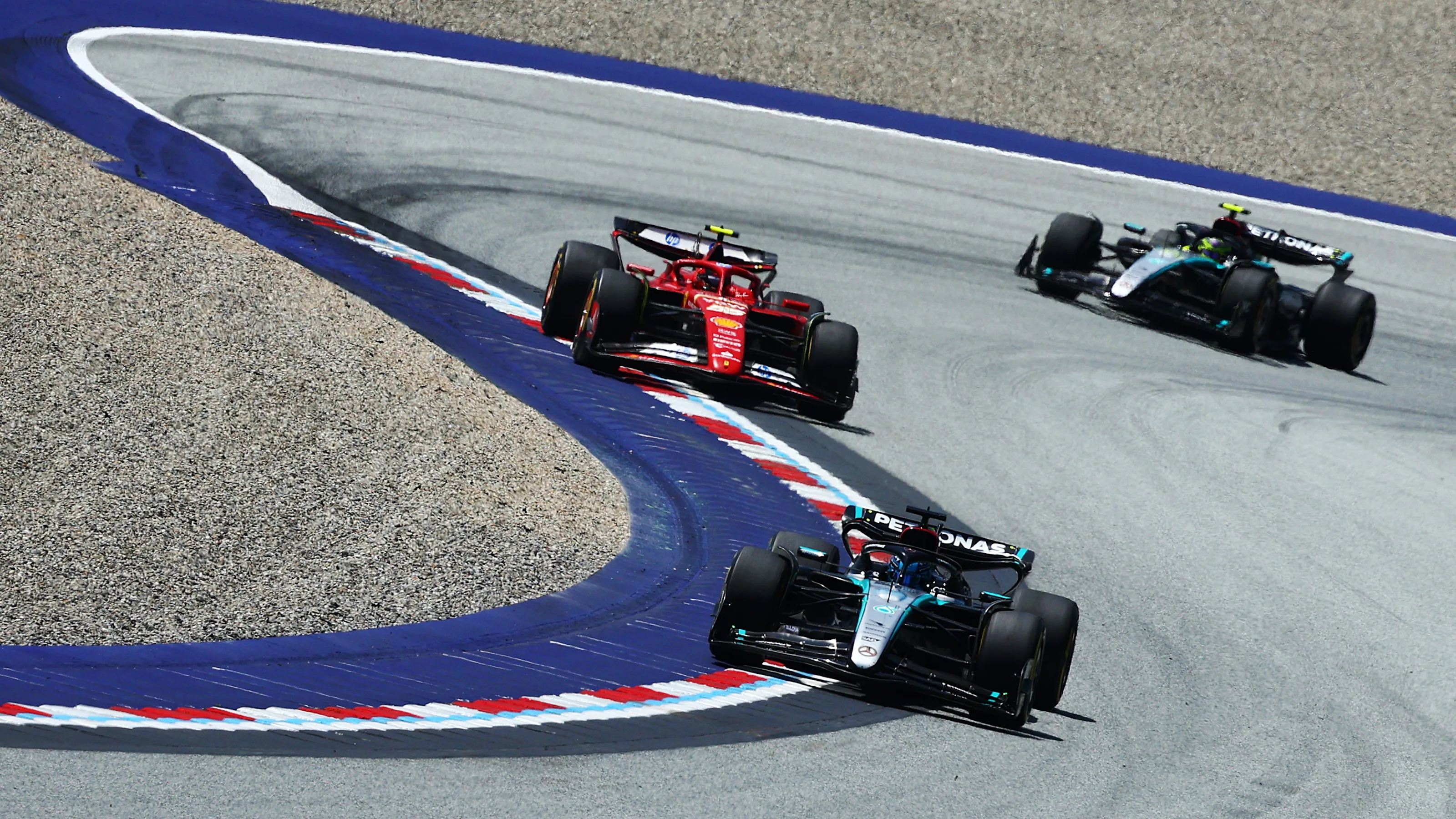 SPIELBERG, AUSTRIA - JUNE 29: George Russell of Great Britain driving the (63) Mercedes AMG