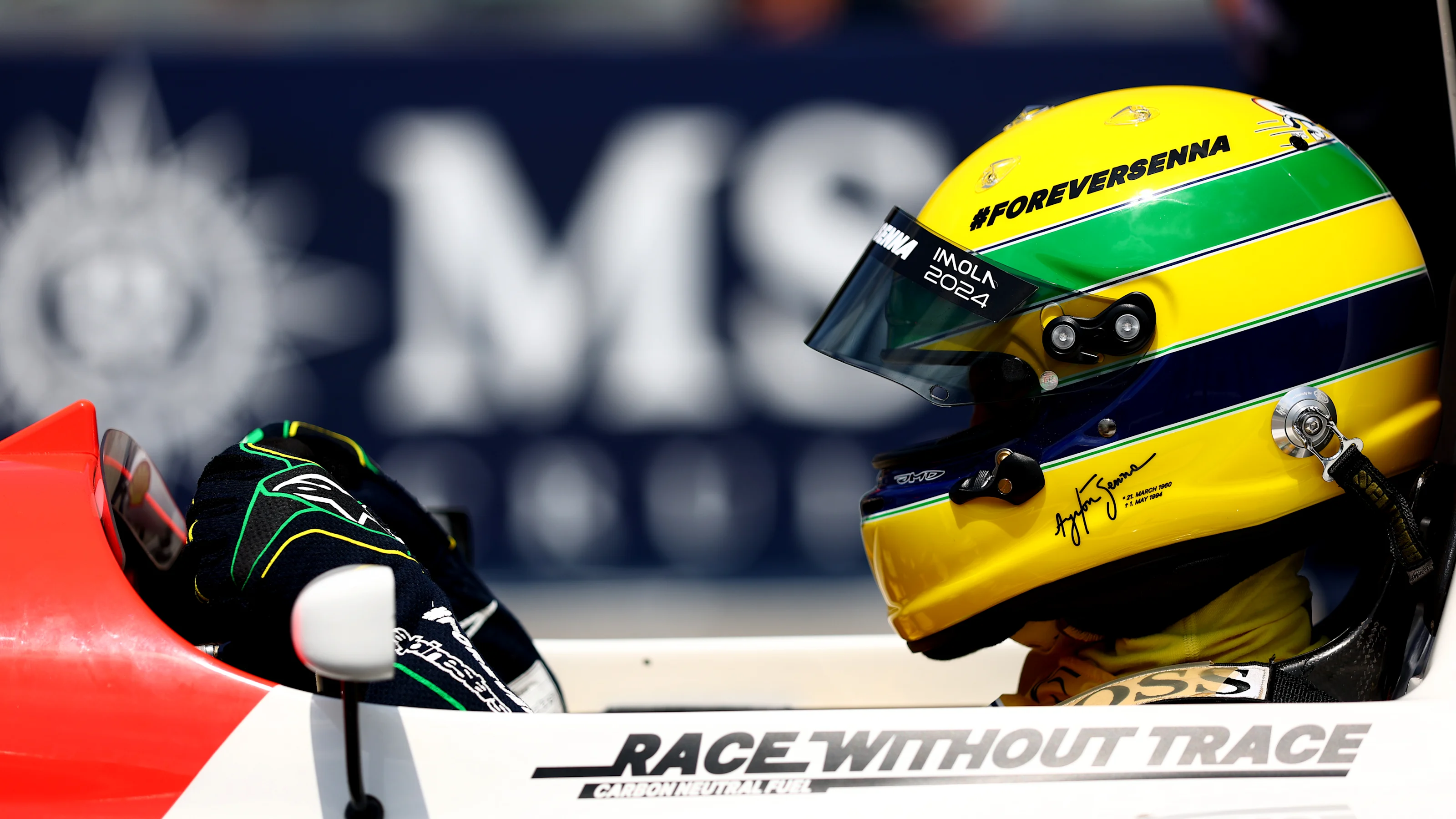 IMOLA, ITALY - MAY 19: Sebastian Vettel prepares to drive the McLaren MP4/8 of Ayrton Senna on