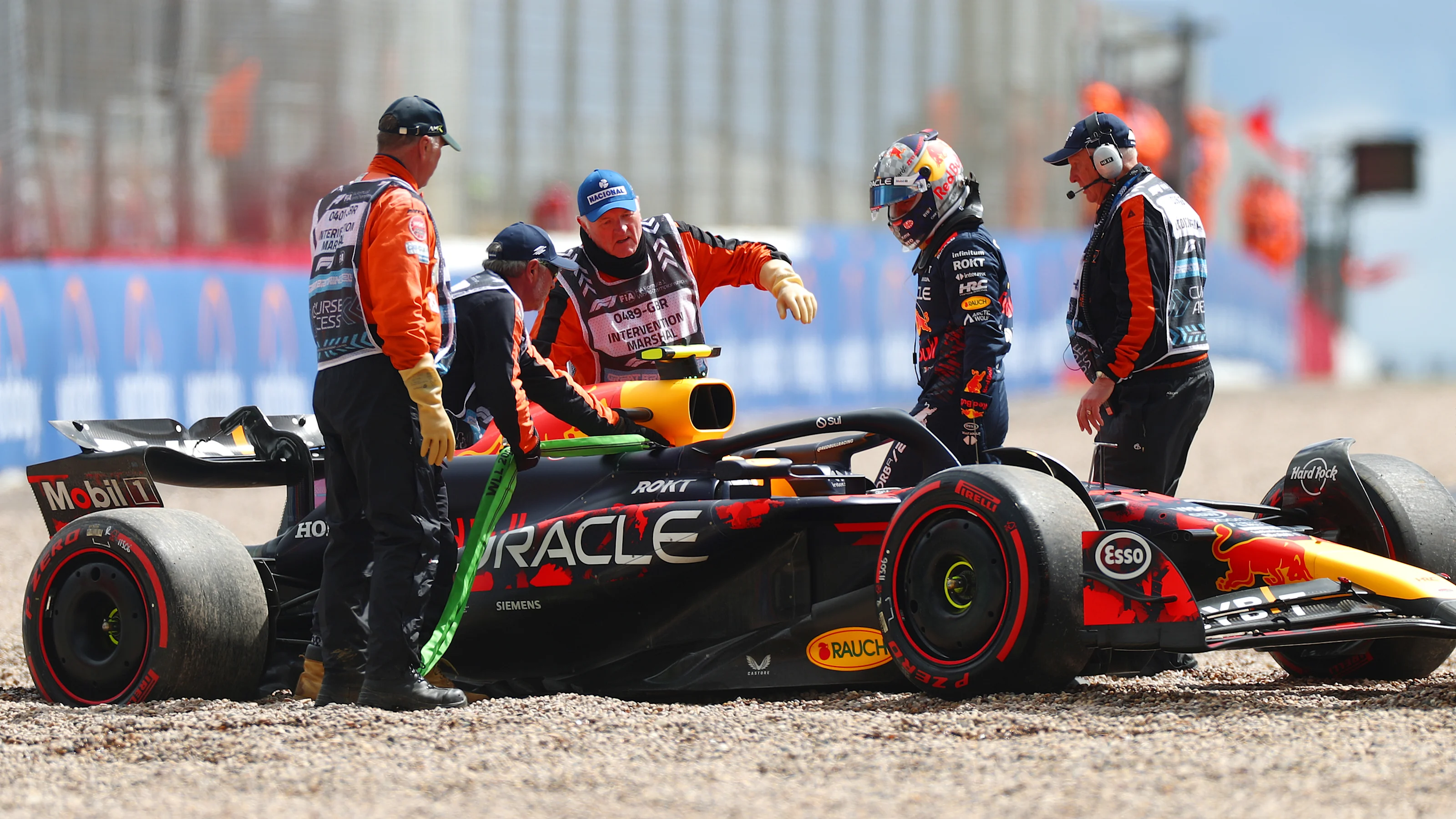 NORTHAMPTON, ENGLAND - JULY 06: Sergio Perez of Mexico and Oracle Red Bull Racing looks on after