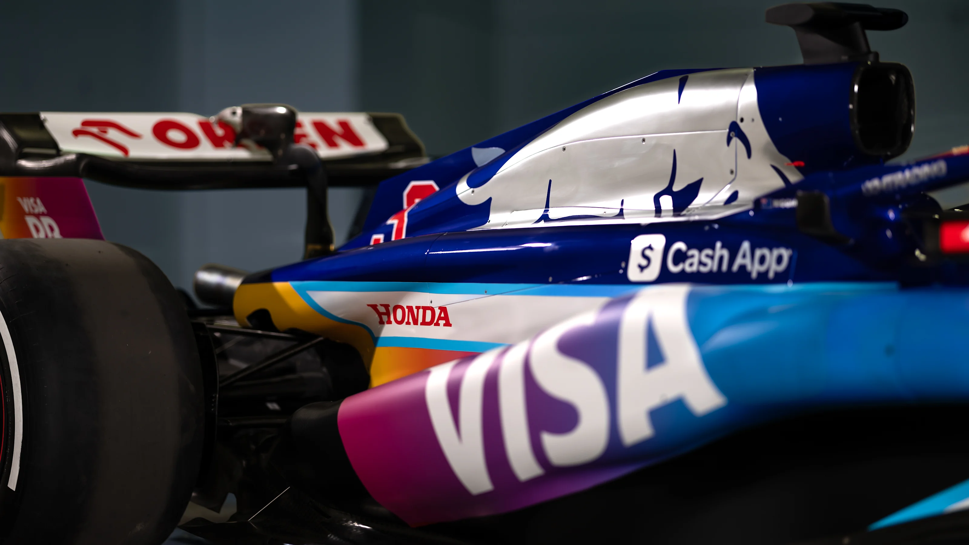 MIAMI, FLORIDA - APRIL 29: A detail view of the Visa Cash App RB VCARB 01 livery prior to the Visa