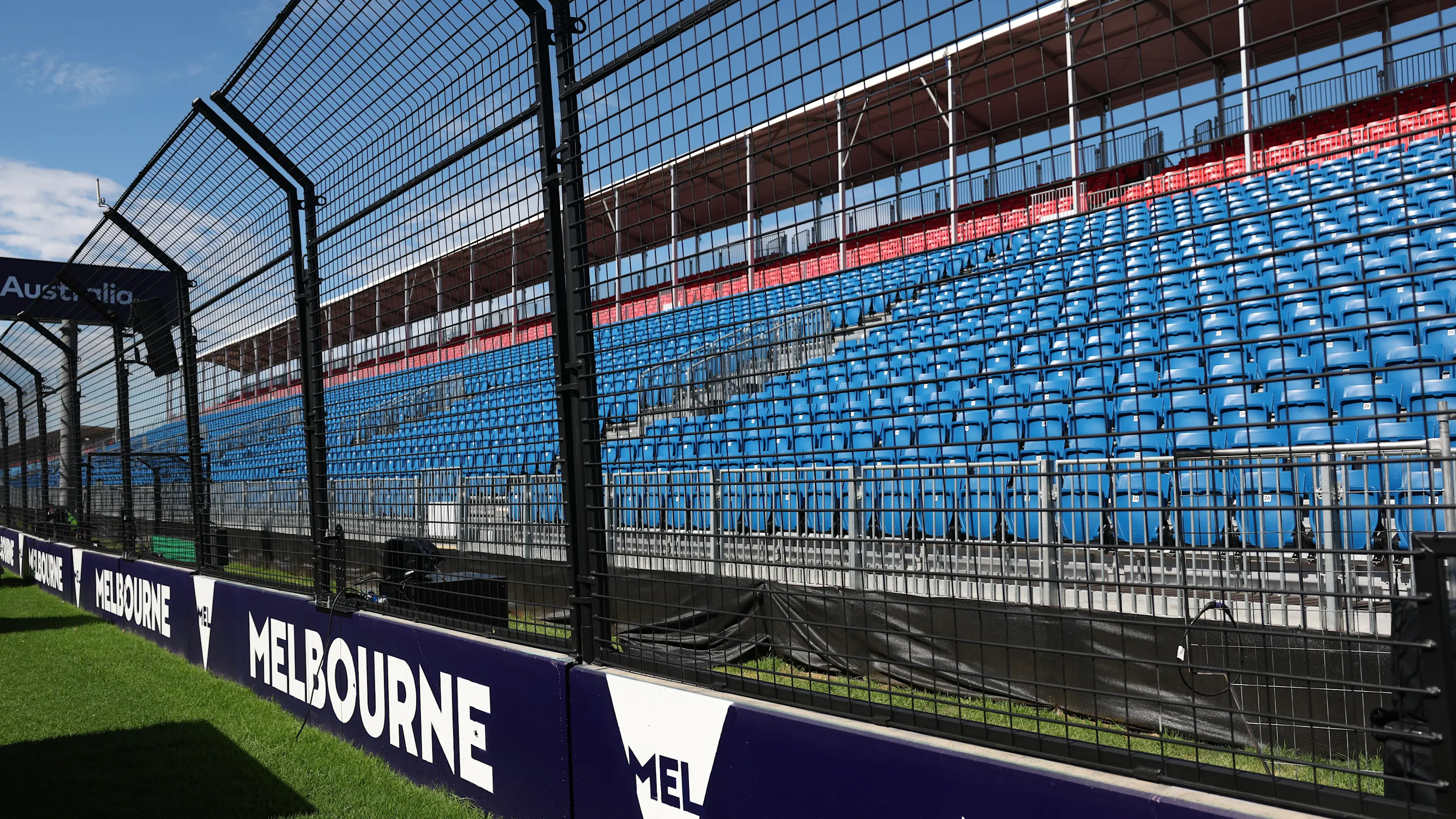 MELBOURNE, AUSTRALIA - MARCH 10: Black catch fencing is seen on the main start/finish area of the