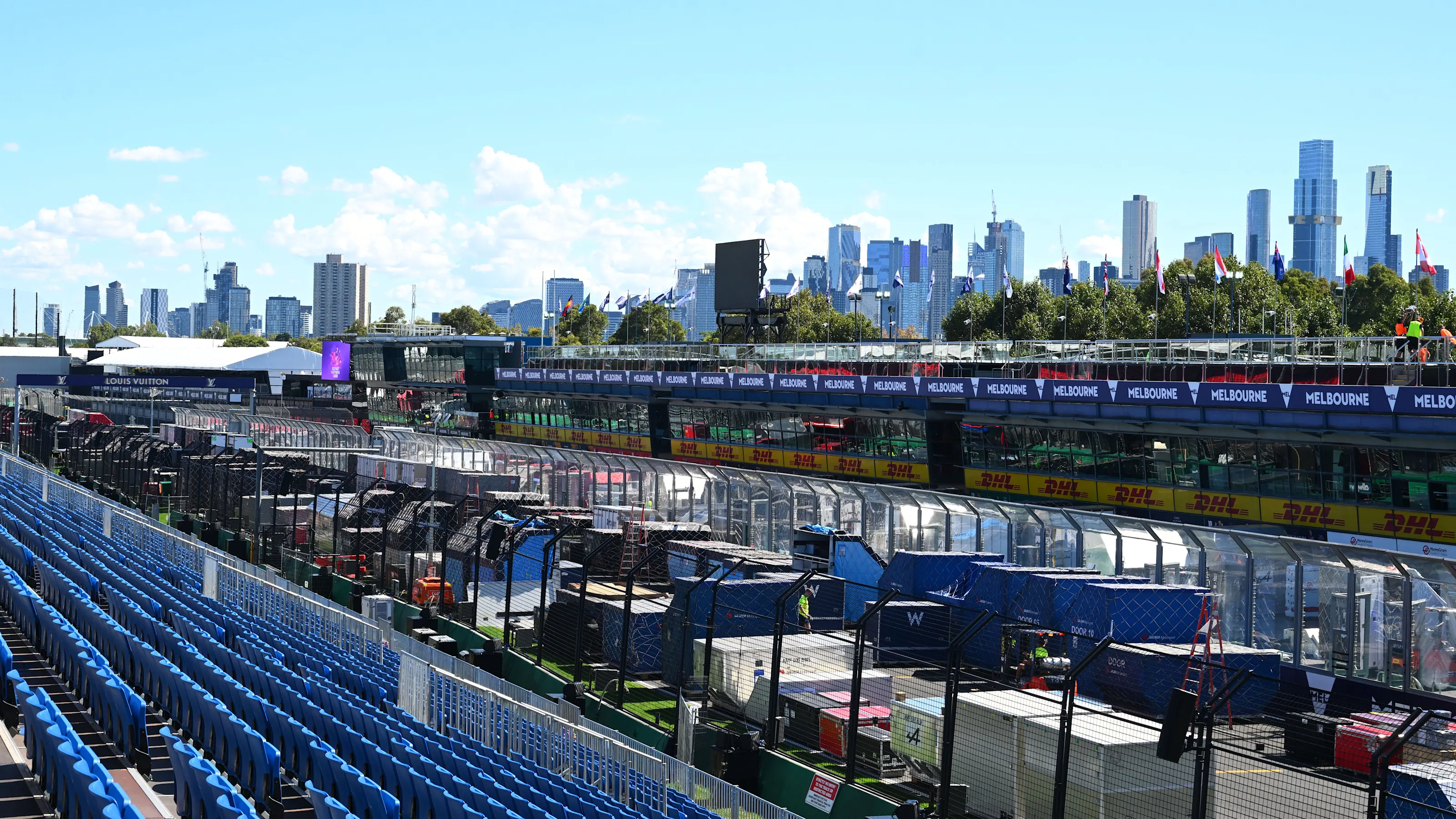 MELBOURNE, AUSTRALIA - MARCH 10: F1 team freight is seen on the start/finish straight during