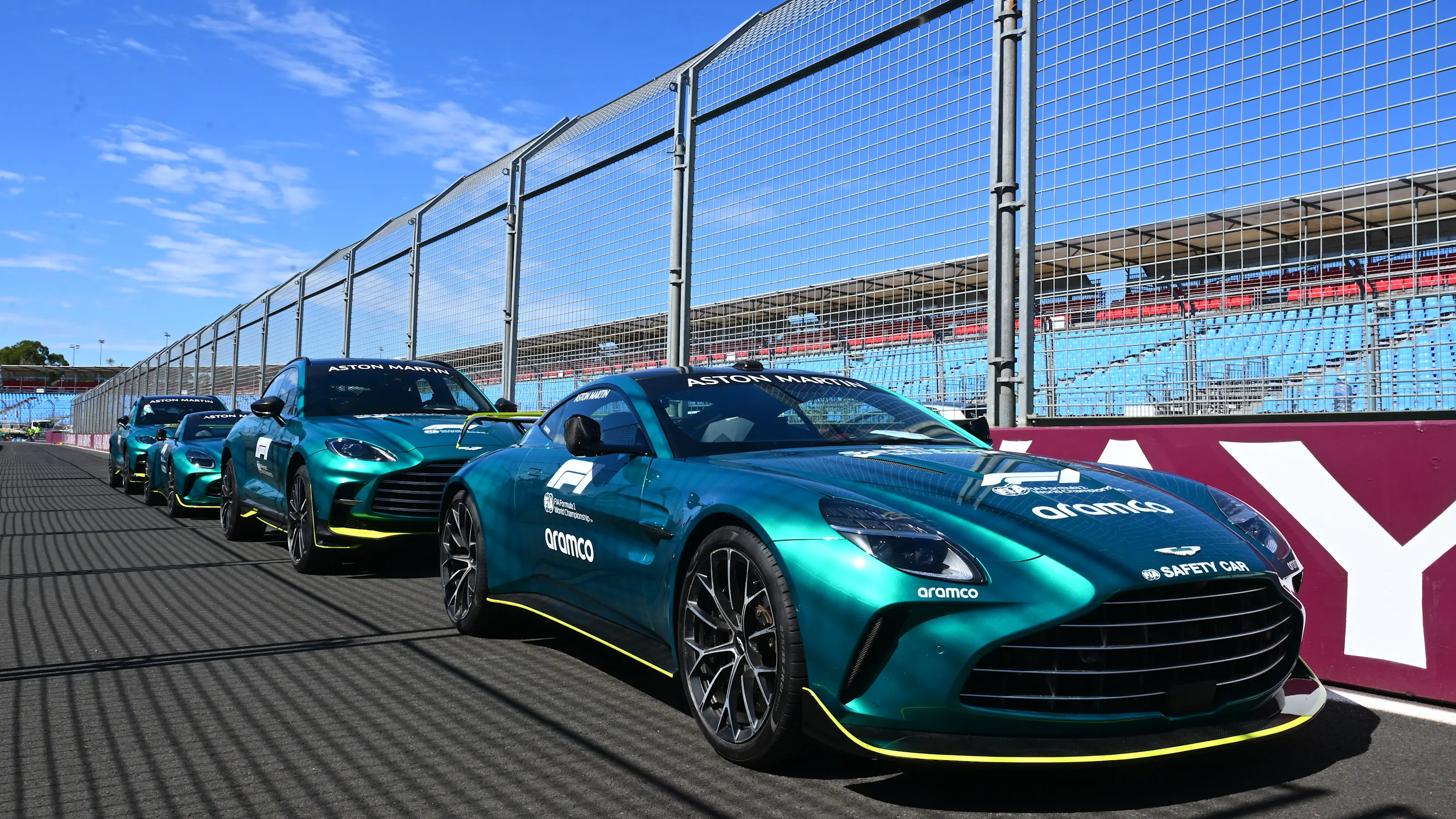 MELBOURNE, AUSTRALIA - MARCH 10: The Aston Martin safety cars are seen during previews ahead of the