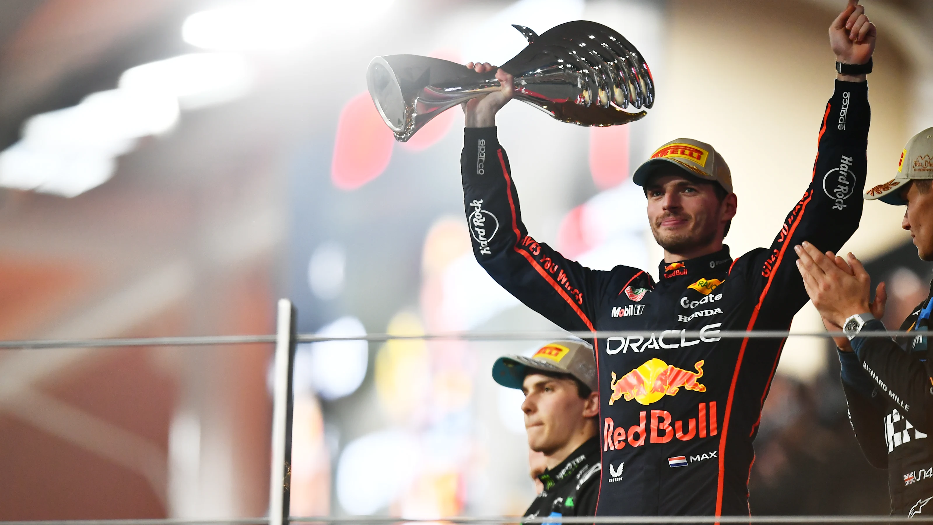 ABU DHABI, UNITED ARAB EMIRATES - DECEMBER 07: Race winner Max Verstappen of the Netherlands and