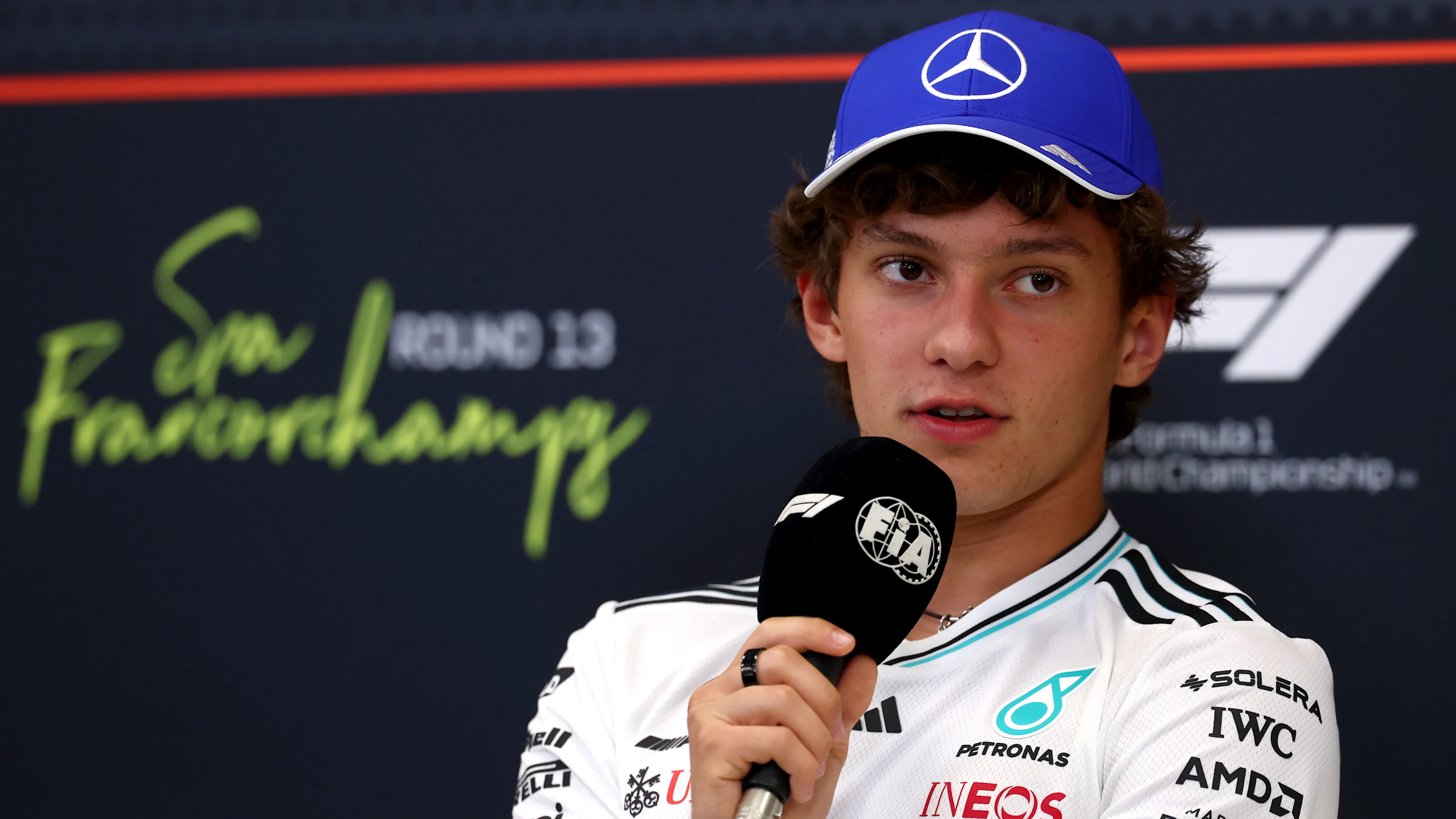 SPA, BELGIUM - JULY 24: Andrea Kimi Antonelli of Italy and Mercedes AMG Petronas F1 Team speaks in
