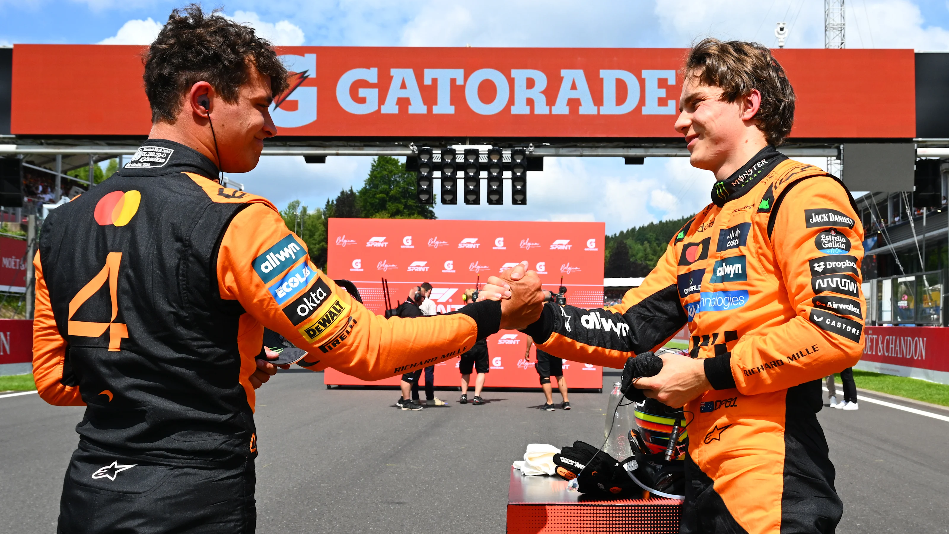 SPA, BELGIUM - JULY 26: Second placed Oscar Piastri of Australia and McLaren and Third placed Lando