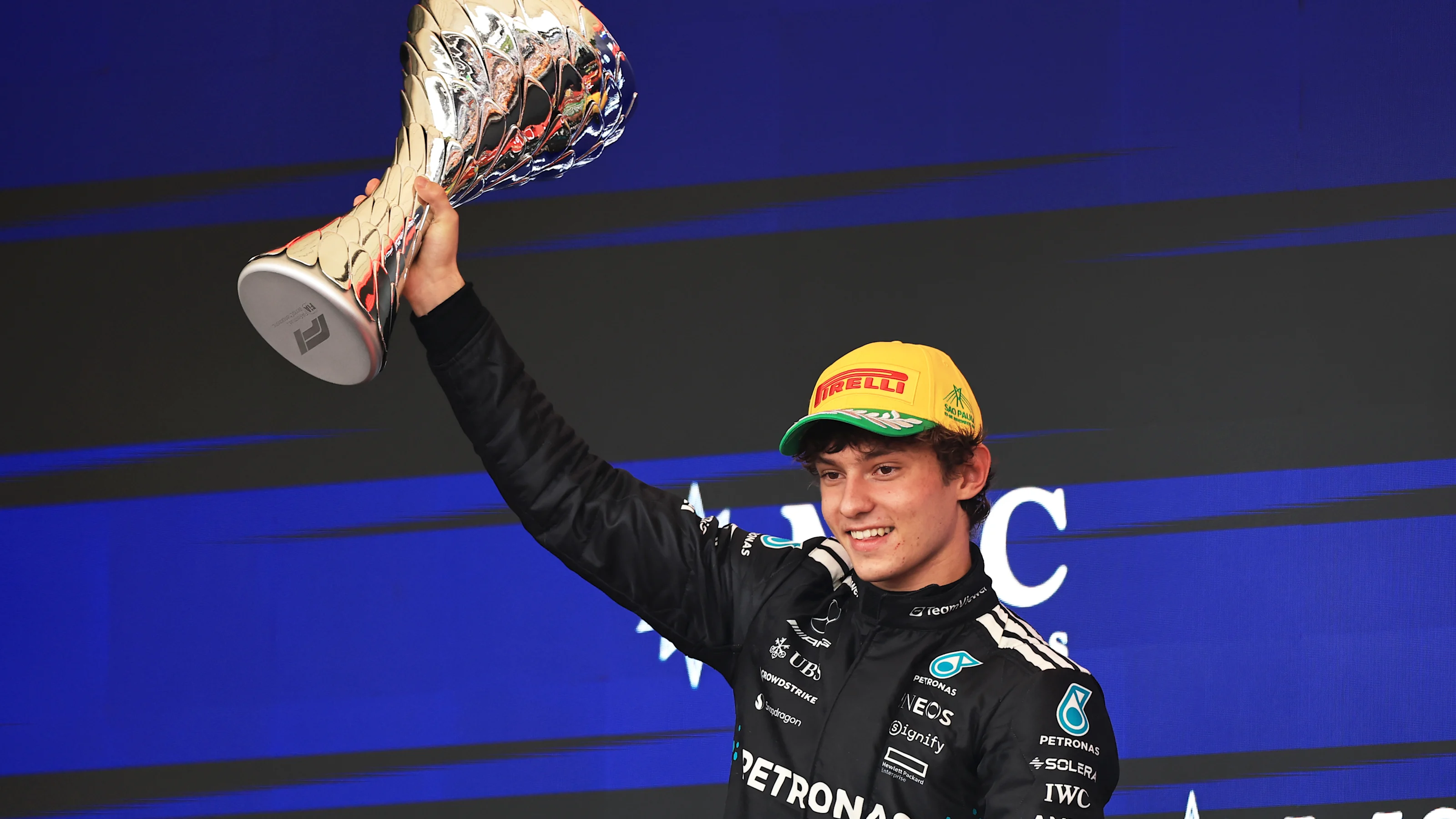 SAO PAULO, BRAZIL - NOVEMBER 09: Second placed Andrea Kimi Antonelli of Italy and Mercedes AMG