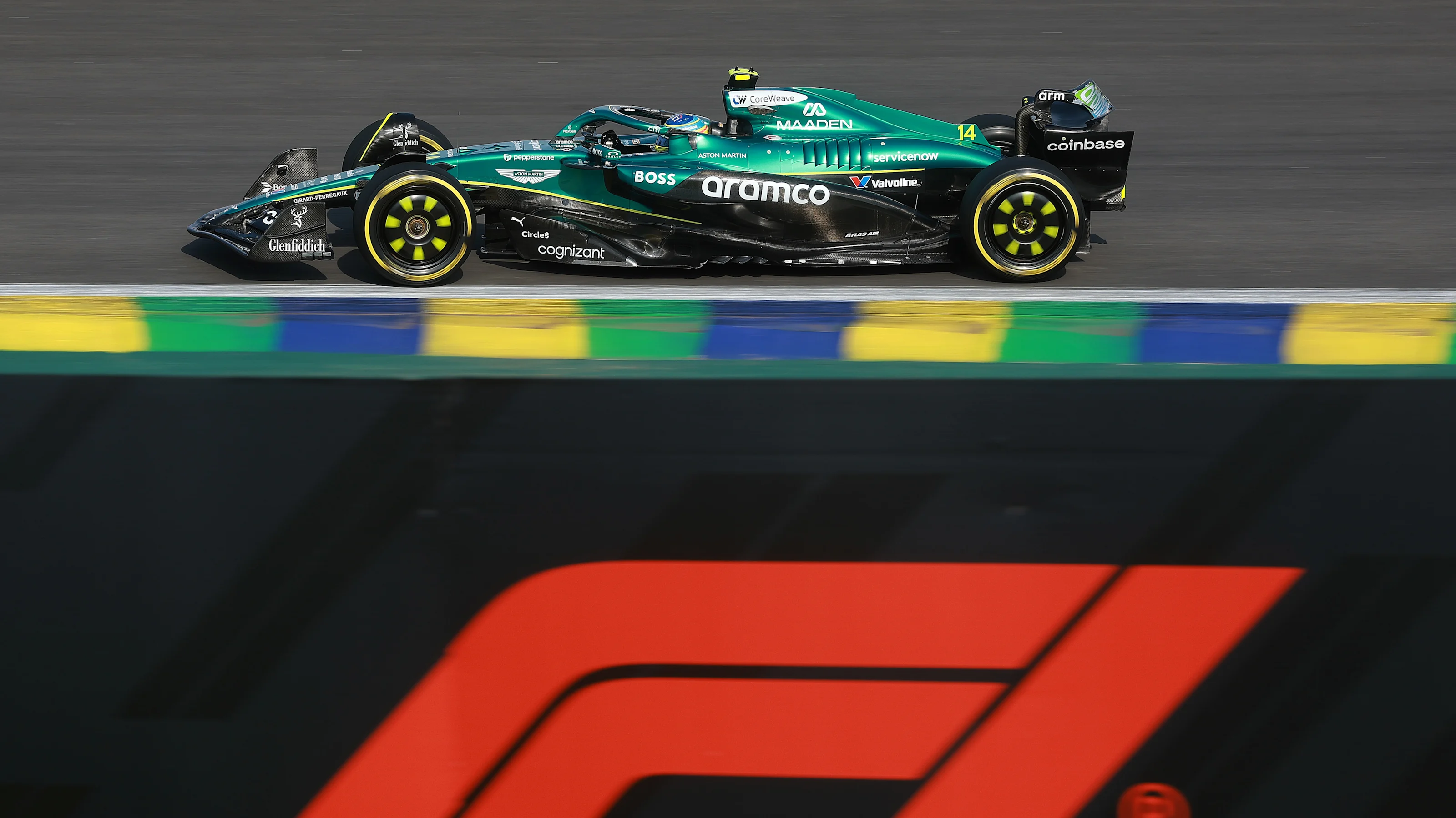 SAO PAULO, BRAZIL - NOVEMBER 07: Fernando Alonso of Spain driving the (14) Aston Martin F1 Team
