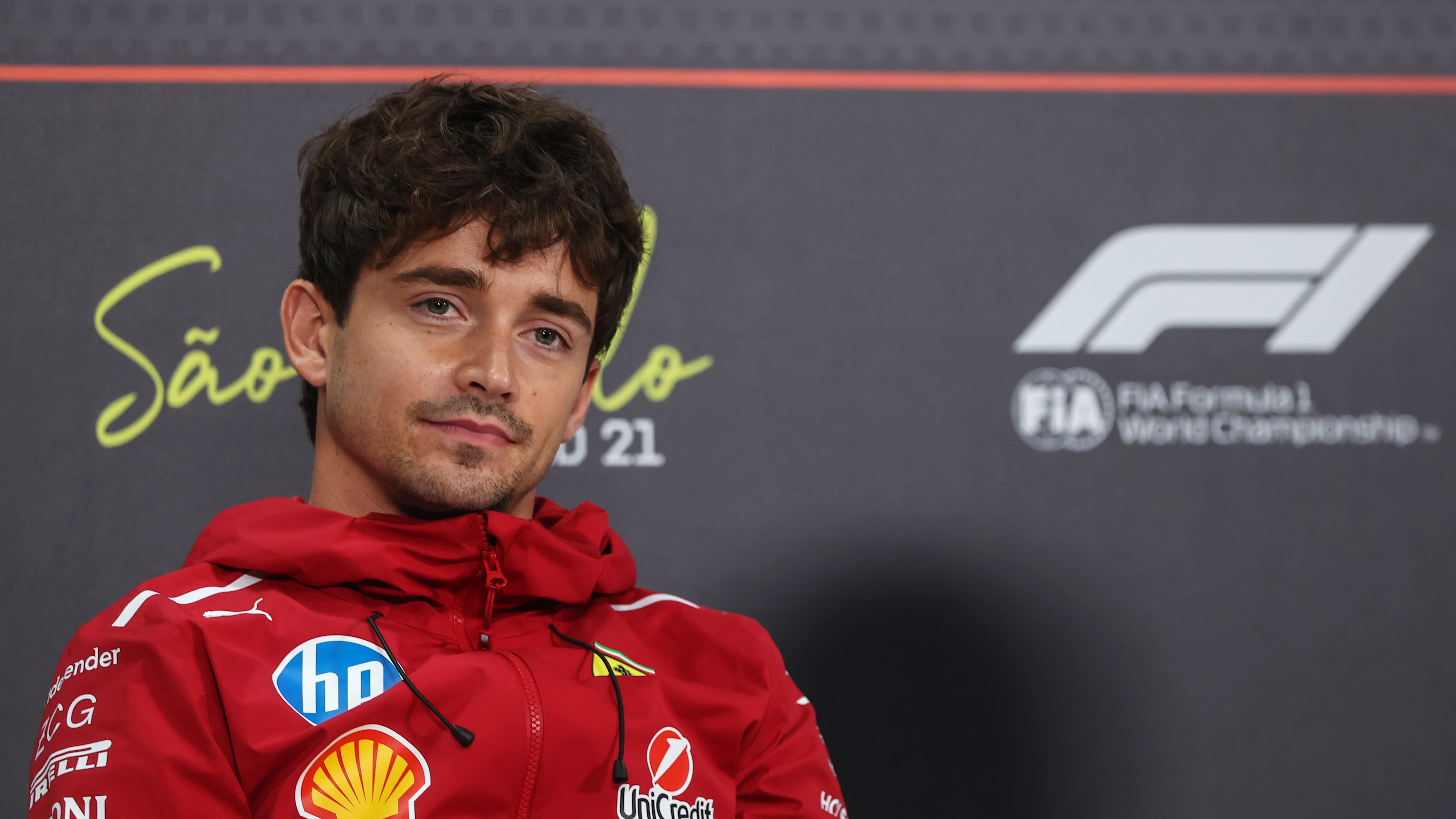 SAO PAULO, BRAZIL - NOVEMBER 06: Charles Leclerc of Monaco and Scuderia Ferrari looks on in the