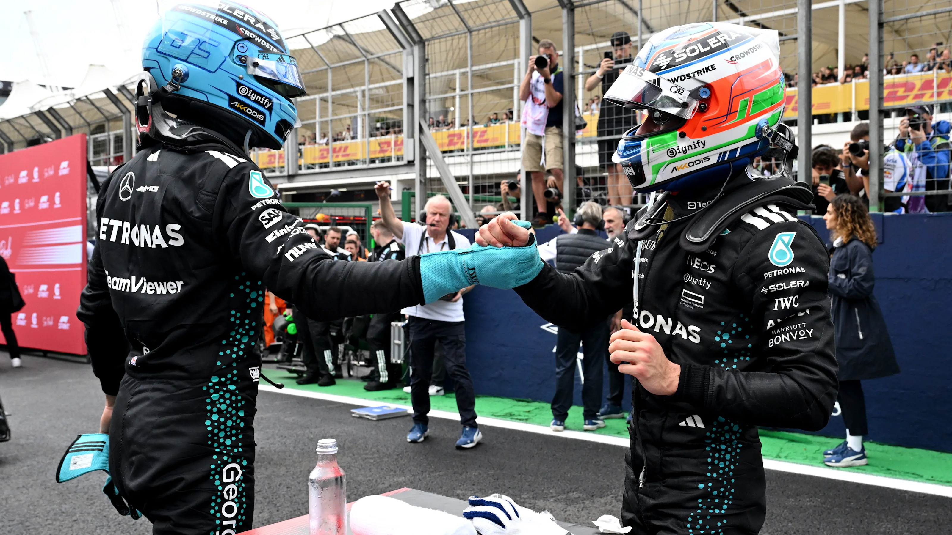 SAO PAULO, BRAZIL - NOVEMBER 08: Second placed Andrea Kimi Antonelli of Italy and Mercedes AMG