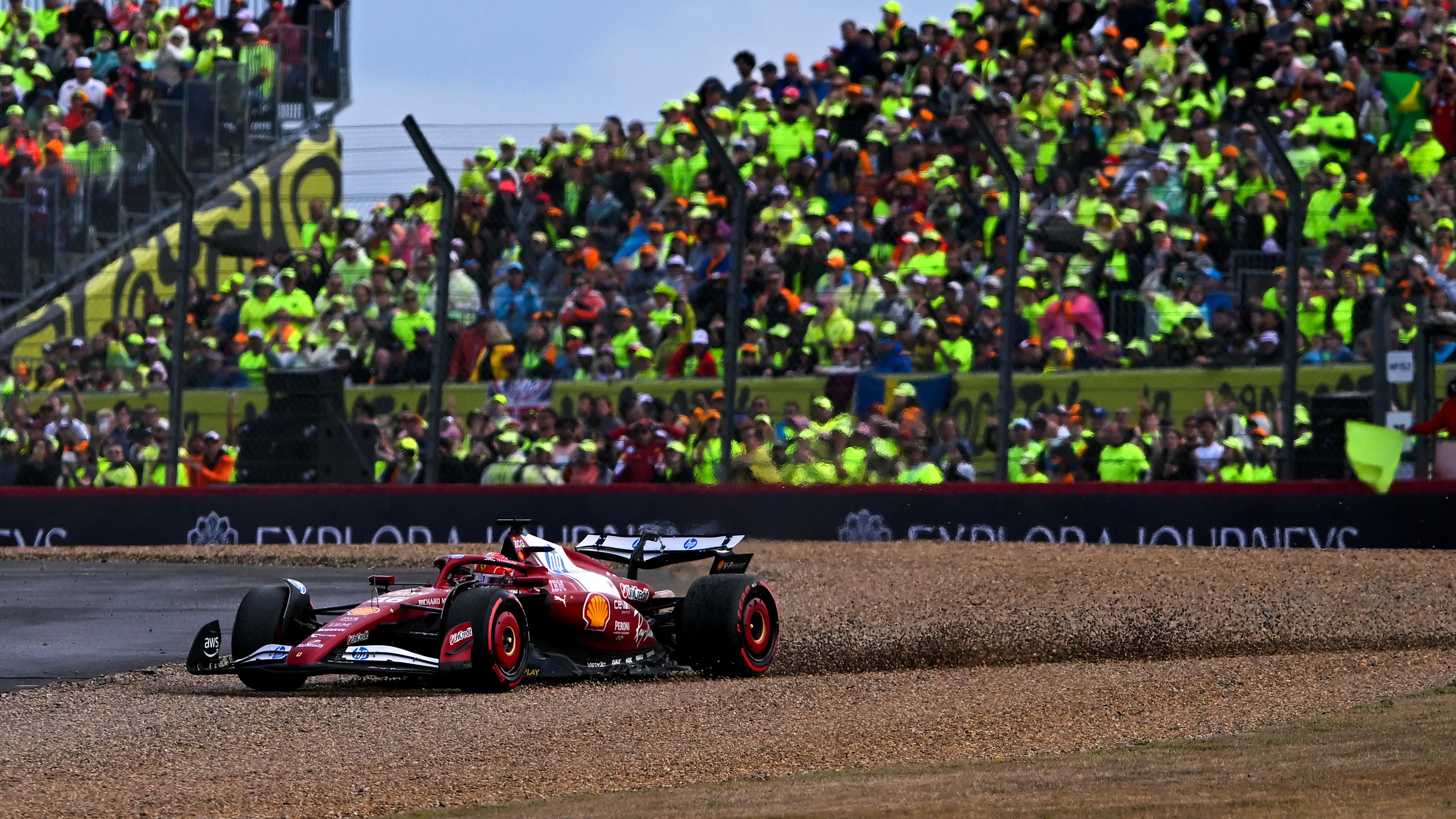 NORTHAMPTON, ENGLAND - JULY 06: Charles Leclerc of Monaco driving the (16) Scuderia Ferrari SF-25